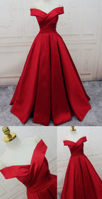 Green Satin Off Shoulder Lace-Up Formal Gown, Senior Prom Dress