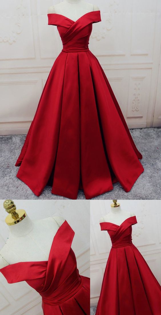Green Satin Off Shoulder Lace-Up Formal Gown, Senior Prom Dress