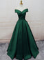 Green Satin Off Shoulder Lace-Up Formal Gown, Senior Prom Dress