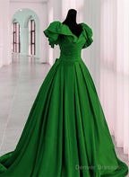 Green Satin Off Shoulder Long Party Dress, A-Line Green Prom Dress Evening Dress
