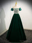 Green Satin Sequins Puff Sleeve Prom Dress