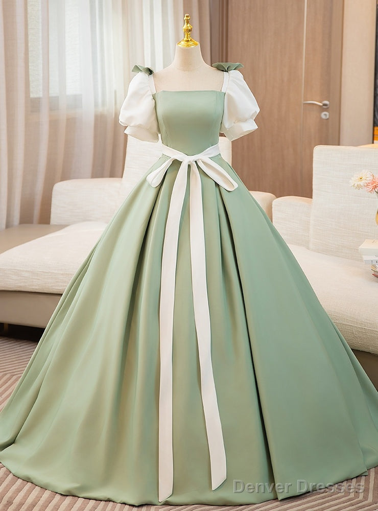 Green Satin Short Sleeve Bow Quinceanera Dress Main image