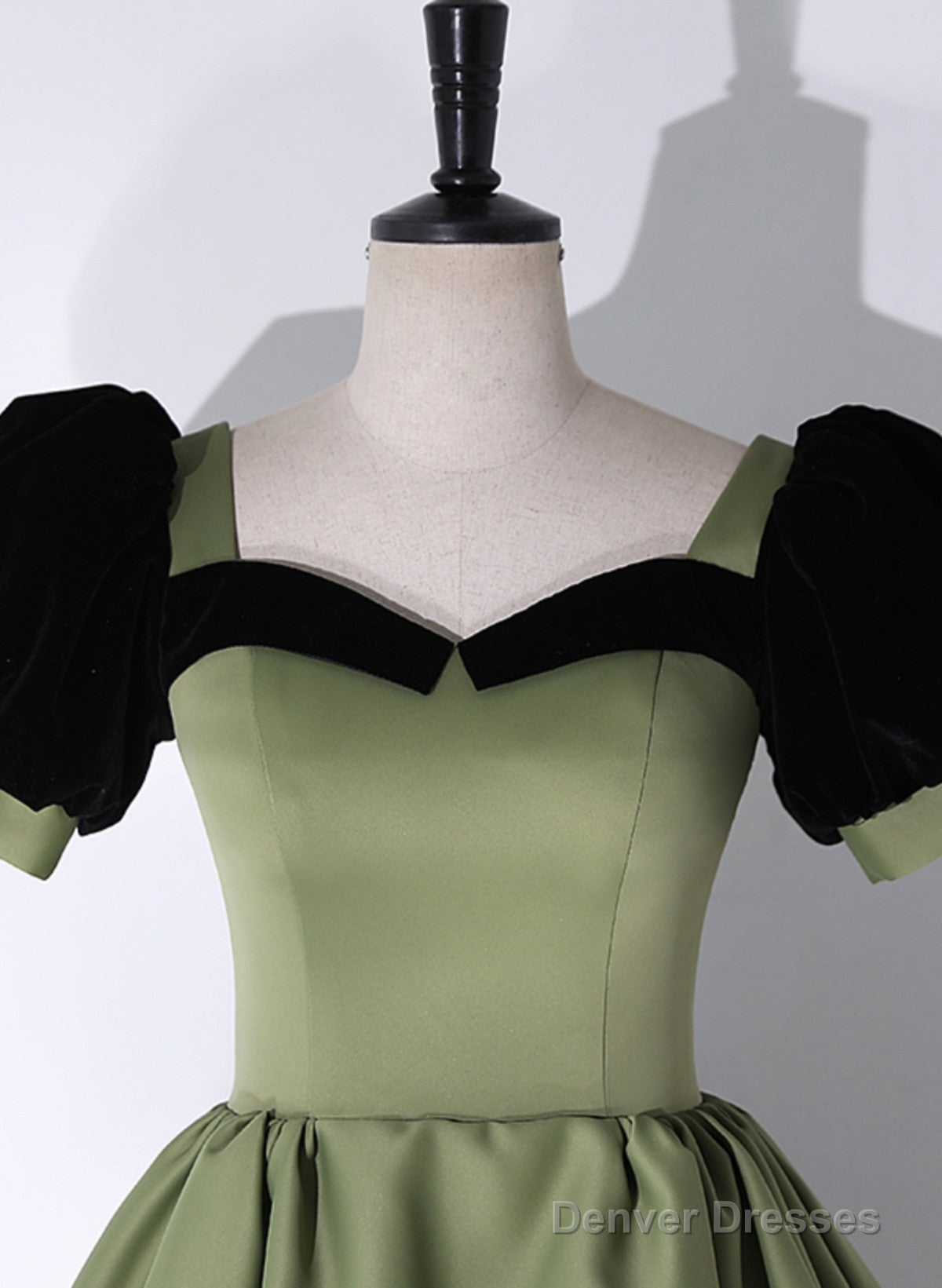 Green Satin Short Sleeves Long Evening Dress, Green Satin Prom Dress Secondary image