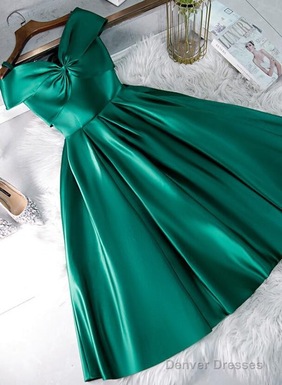 Green Satin Short Sweeetheart Off Shoulder Homecoming Dress, Green Short Party Dress Formal Dresses Main image
