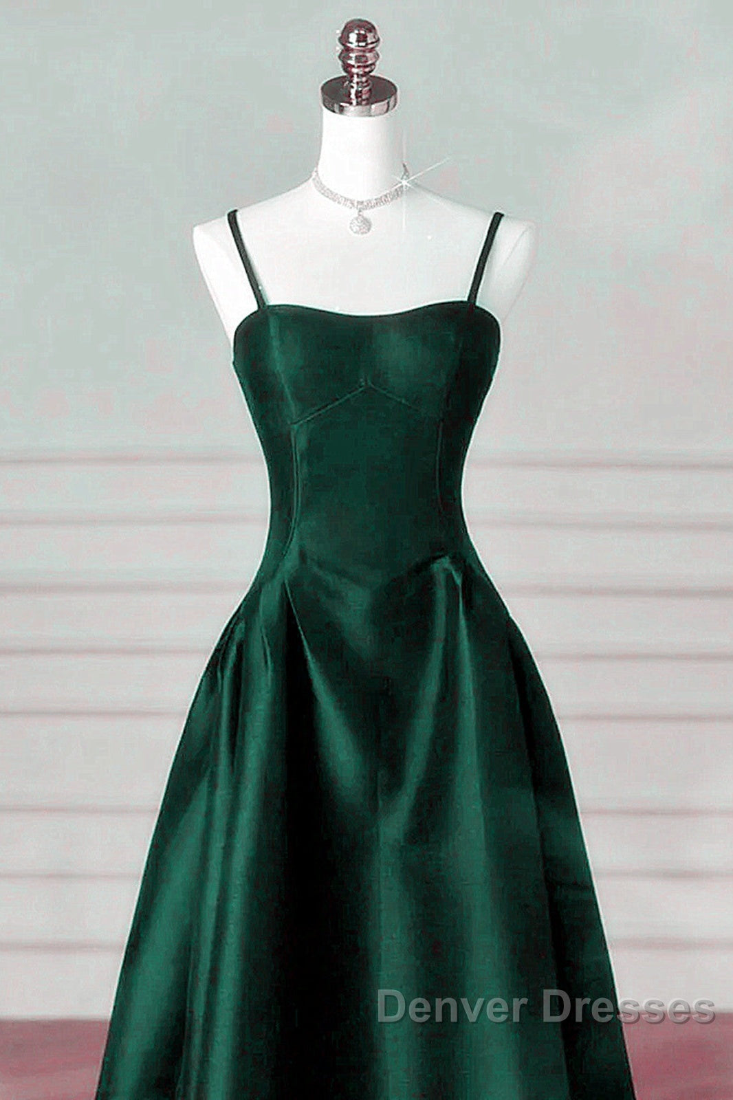 Green Satin Simple A-Line Floor Length Party Dress, Green Satin Straps Prom Dress