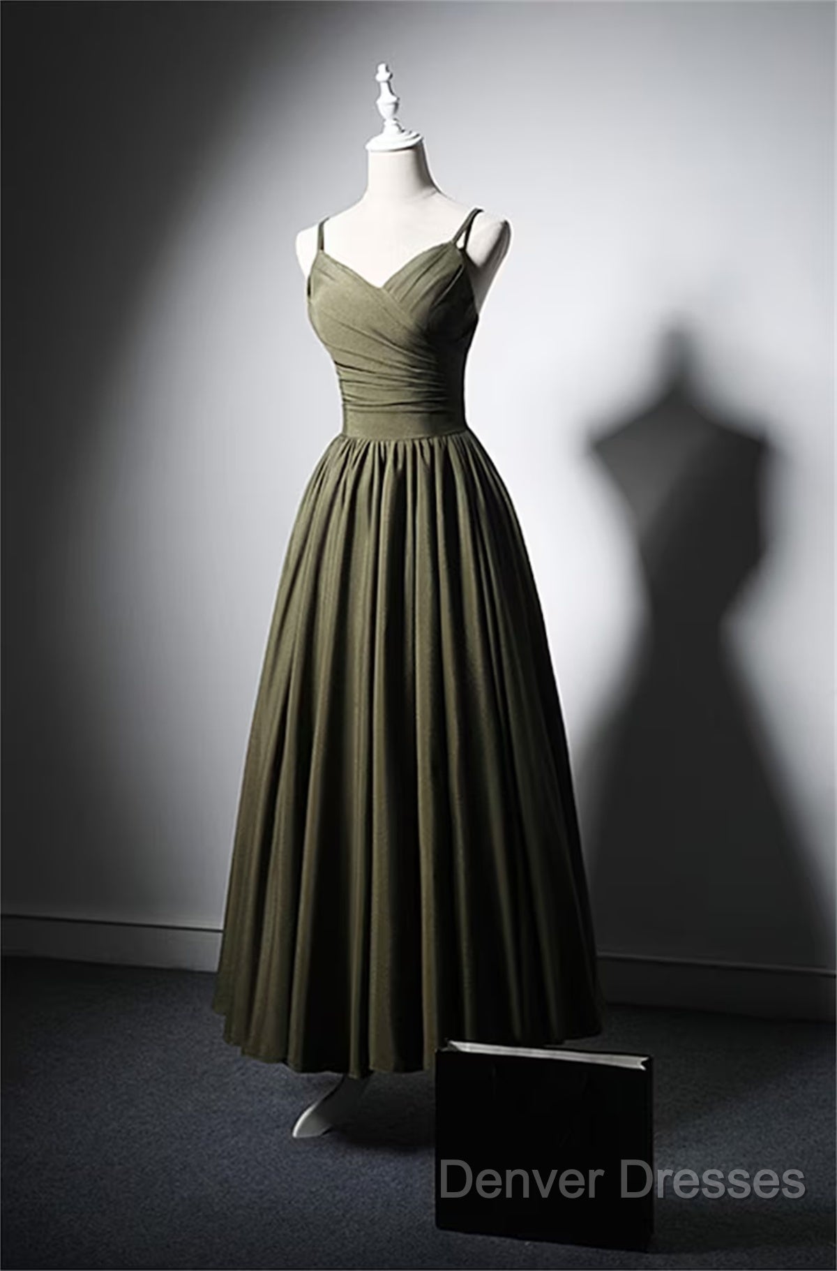 Green Satin Straps Long Wedding Party Dress, Green Long Prom Dress Evening Dress Secondary image