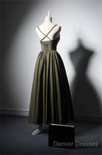 Green Satin Straps Long Wedding Party Dress, Green Long Prom Dress Evening Dress