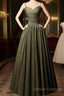 Green Satin Straps Long Wedding Party Dress, Green Long Prom Dress Evening Dress