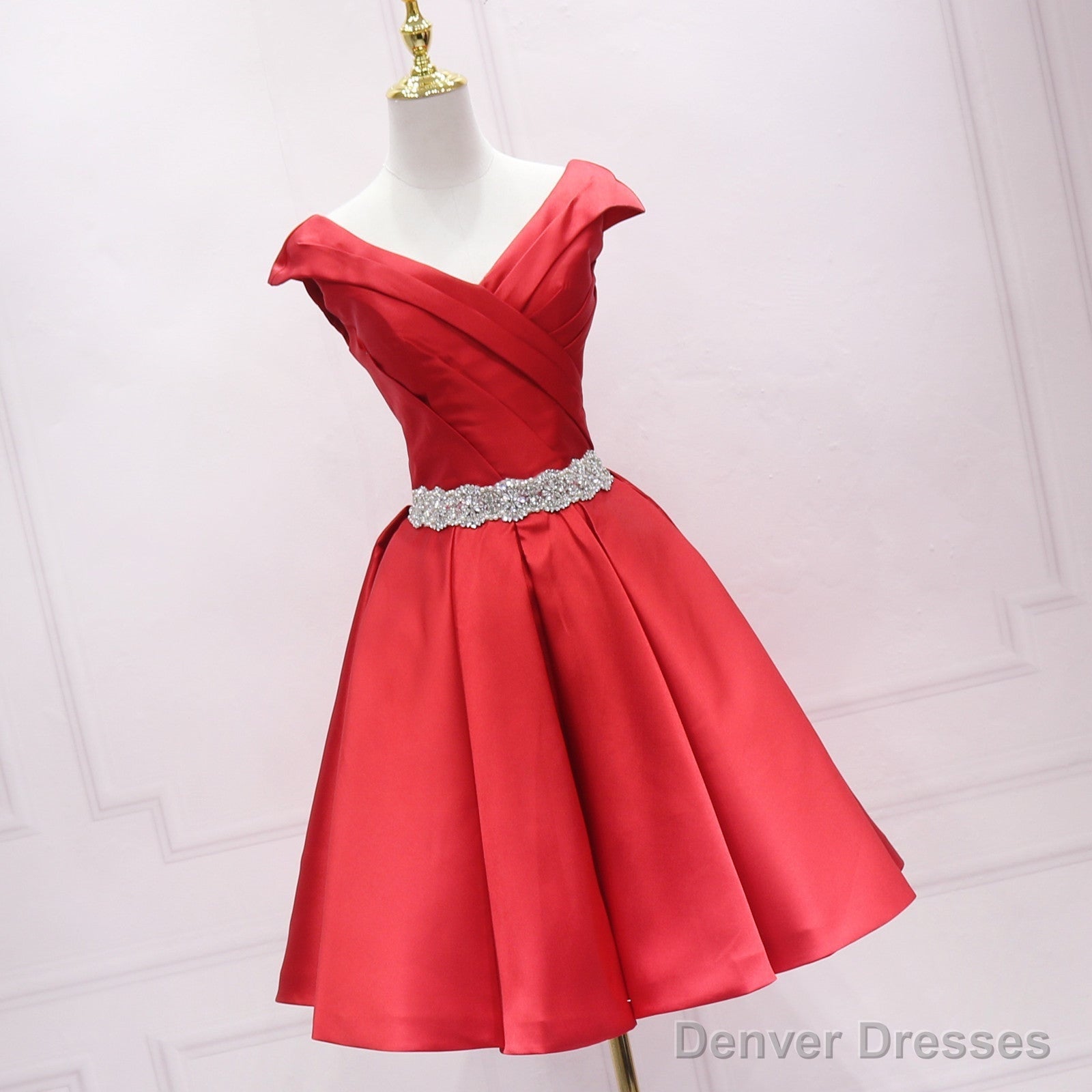 Green Satin Sweetheart Beaded Waist Short Homecoming Dress, Simple Short Prom Dress Main image