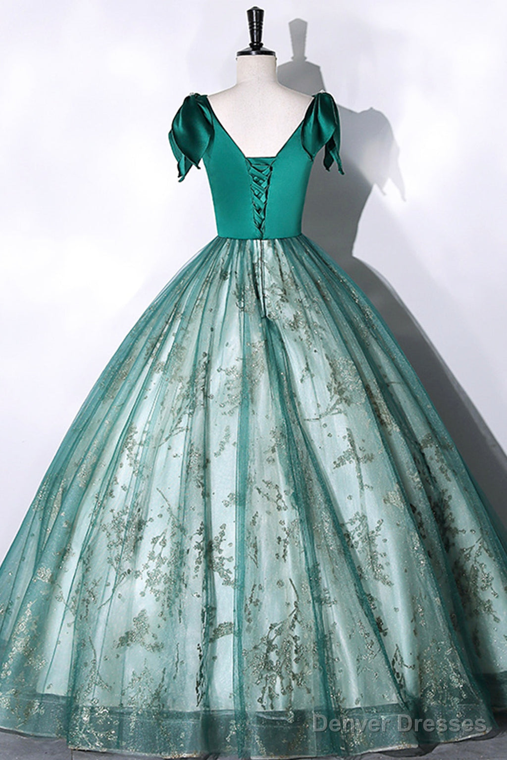 Green Satin Tulle Long Prom Dress, Elegant A-Line Formal Dress