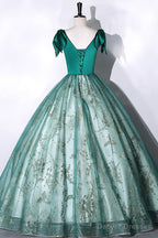 Green Satin Tulle Long Prom Dress, Elegant A-Line Formal Dress