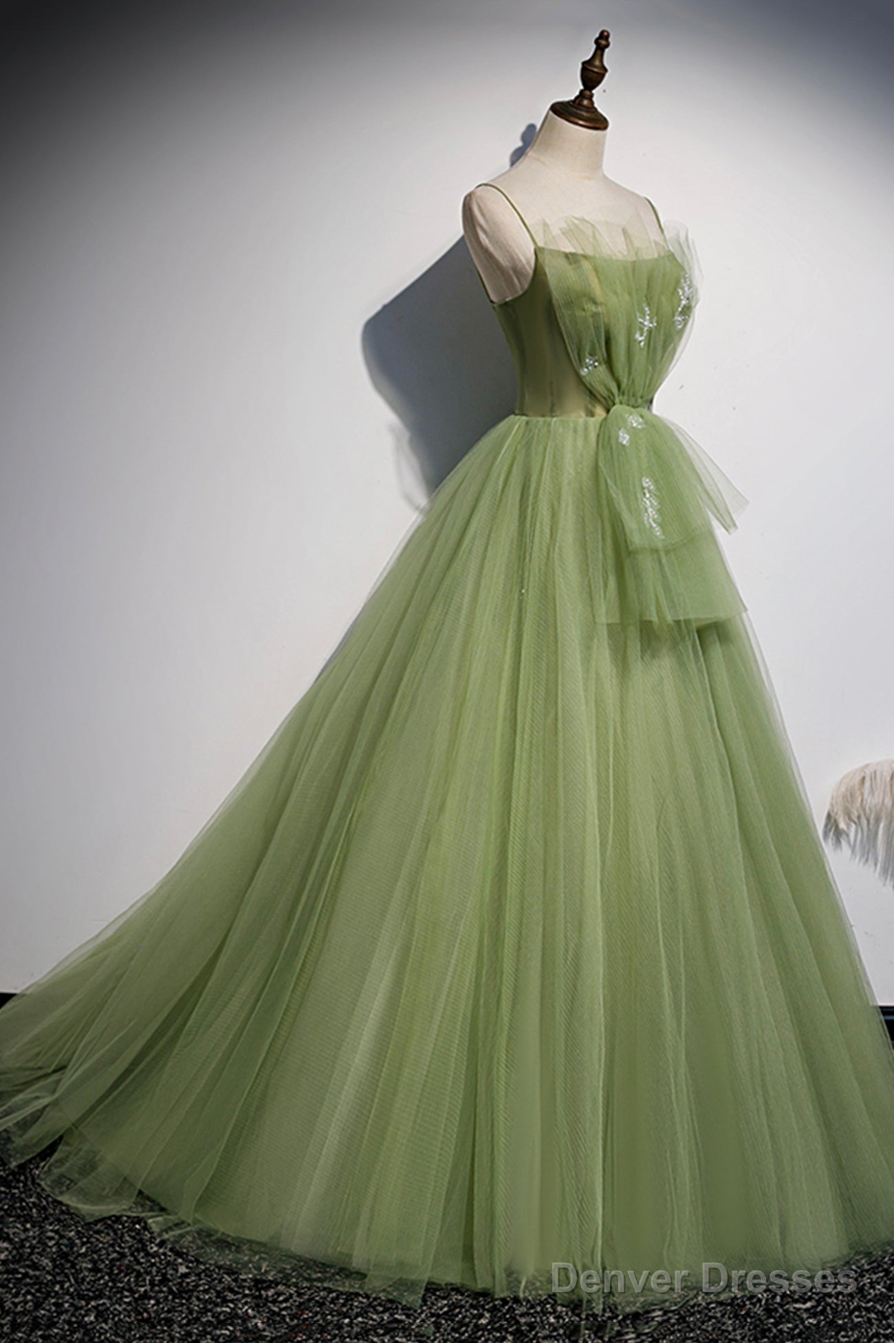 Green Scoop Tulle Floor Length Prom Dress, A-Line Green Formal Dress Main image