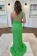 Green Sequin Long Prom Dress with Slit