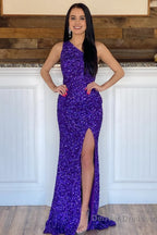 Green Sequin Long Prom Dress with Slit