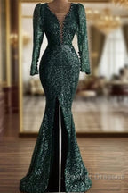 Green Sequin V Neck Mermaid Prom Dress