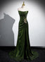Green Sequins Long Mermaid Prom Dress, Green Lace-Up Party Dress With Slit