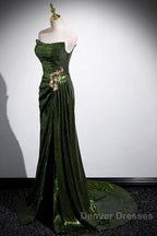 Green Sequins Long Mermaid Prom Dress, Green Lace-Up Party Dress With Slit