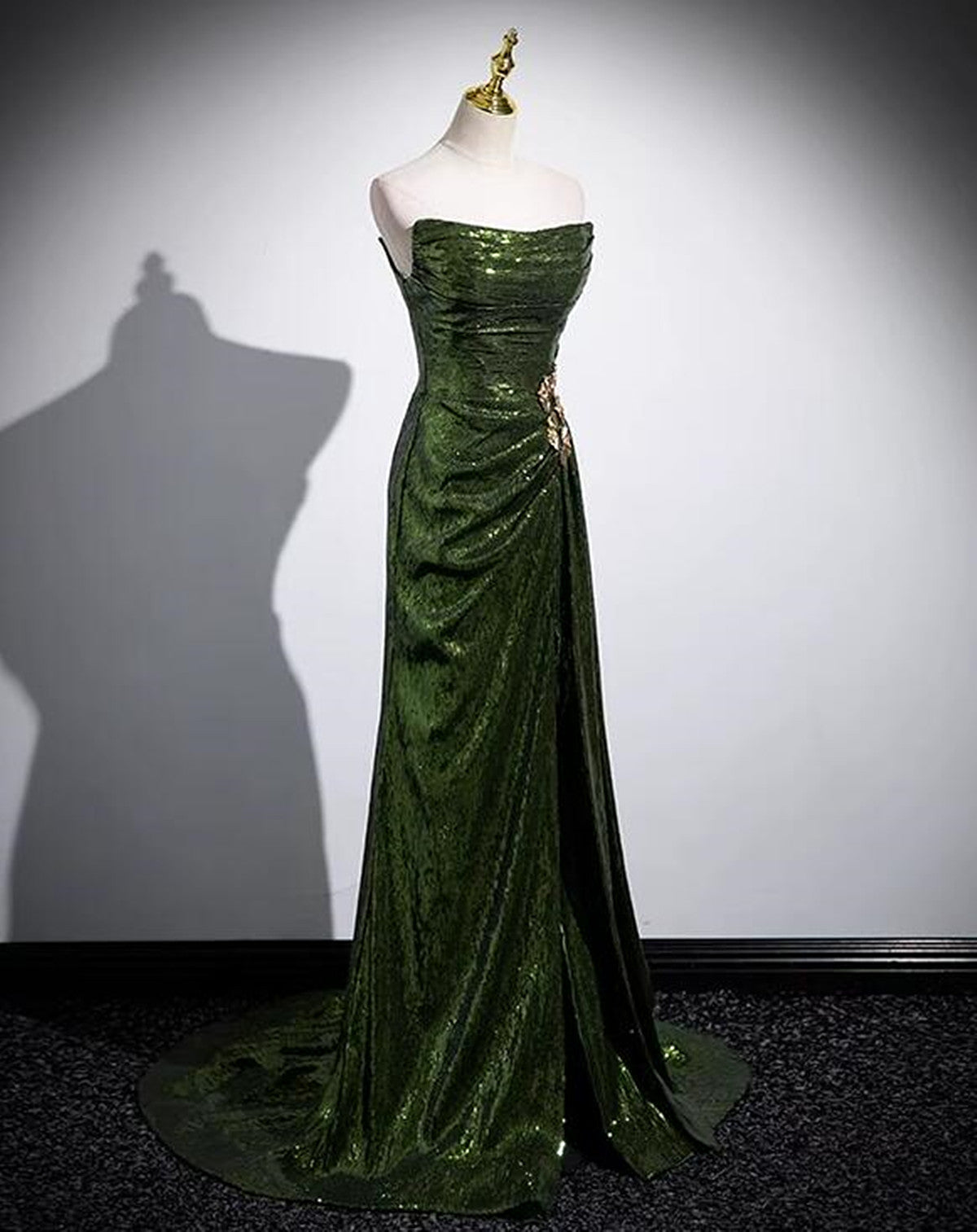 Green Sequins Long Mermaid Prom Dress, Green Lace-Up Party Dress With Slit Secondary image
