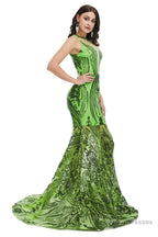 Sequins Sleeveless Floor Length Crew Neck Prom Dresses