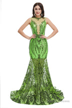 Sequins Sleeveless Floor Length Crew Neck Prom Dresses
