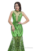 Sequins Sleeveless Floor Length Crew Neck Prom Dresses
