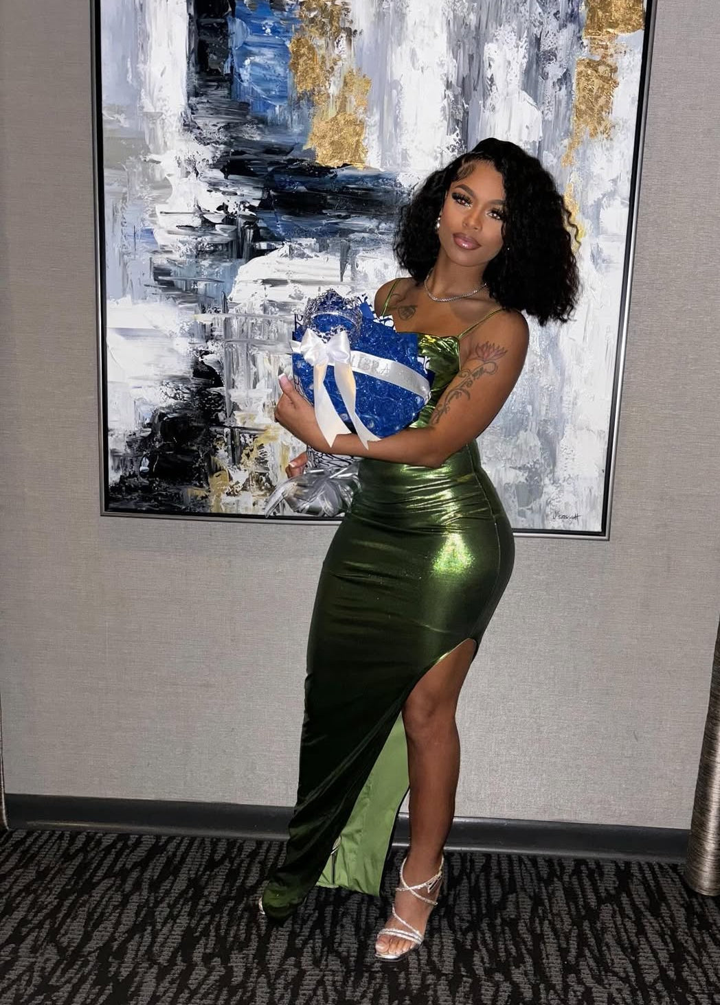 Green Sheath Long Prom Dress With Slit Black Girl Evening Dress