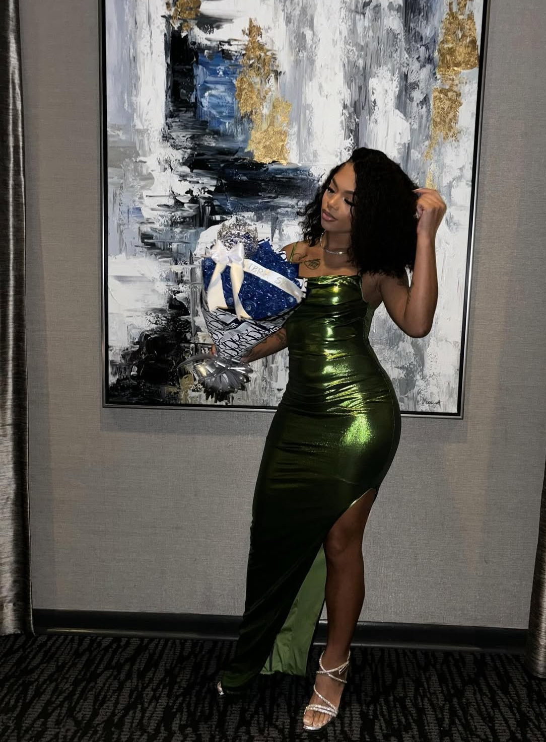 Green Sheath Long Prom Dress With Slit Black Girl Evening Dress