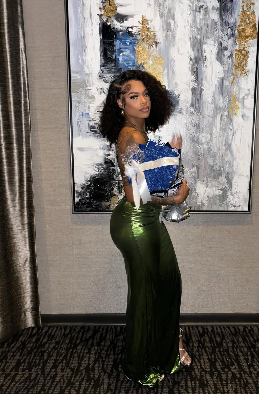 Green Sheath Long Prom Dress With Slit Black Girl Evening Dress