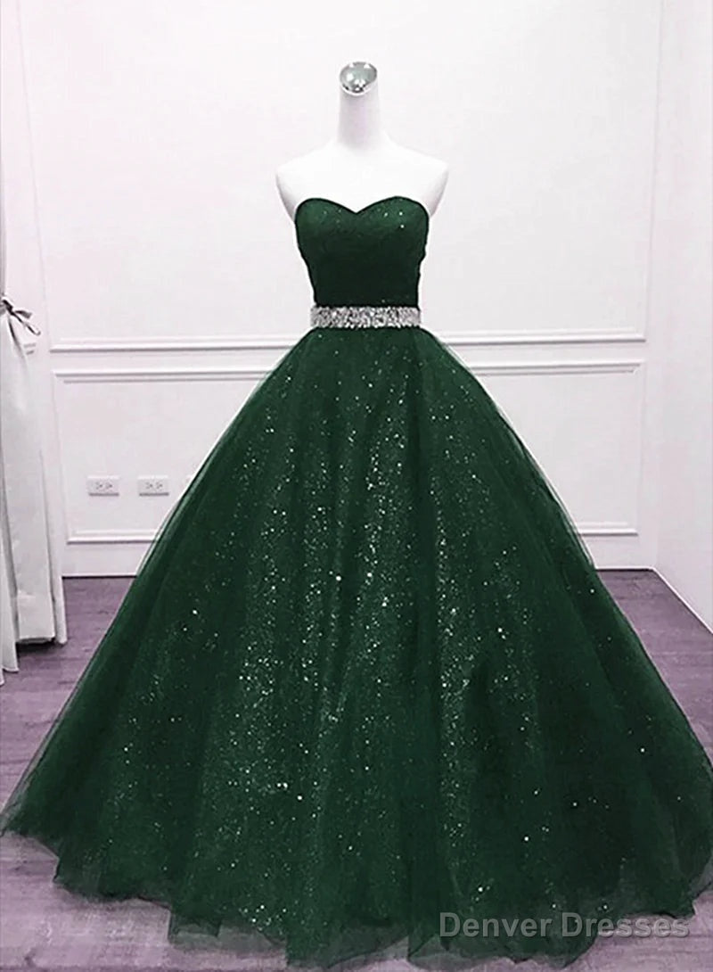 Green Shiny Tulle Beaded Sweetheart Party Dress, Green Formal Dress Main image