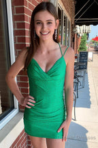 Green Spaghetti Straps Homecoming Dress with Beading