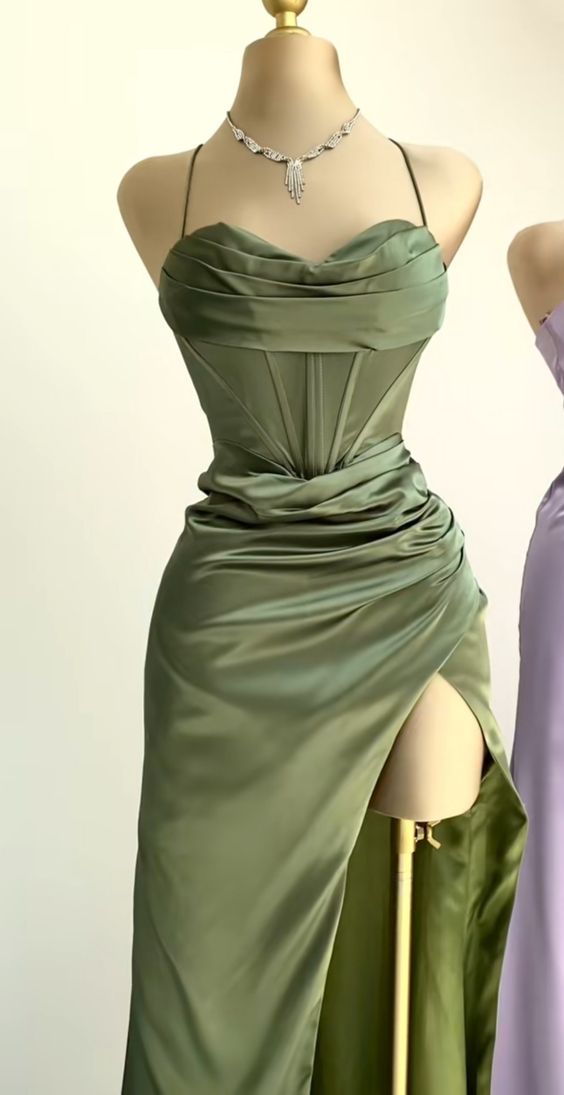 Green Spaghetti Straps Popular Mermaid Evening Formal Long Prom Dress Secondary image