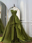 Green Strapless Satin Pleats Prom Dress