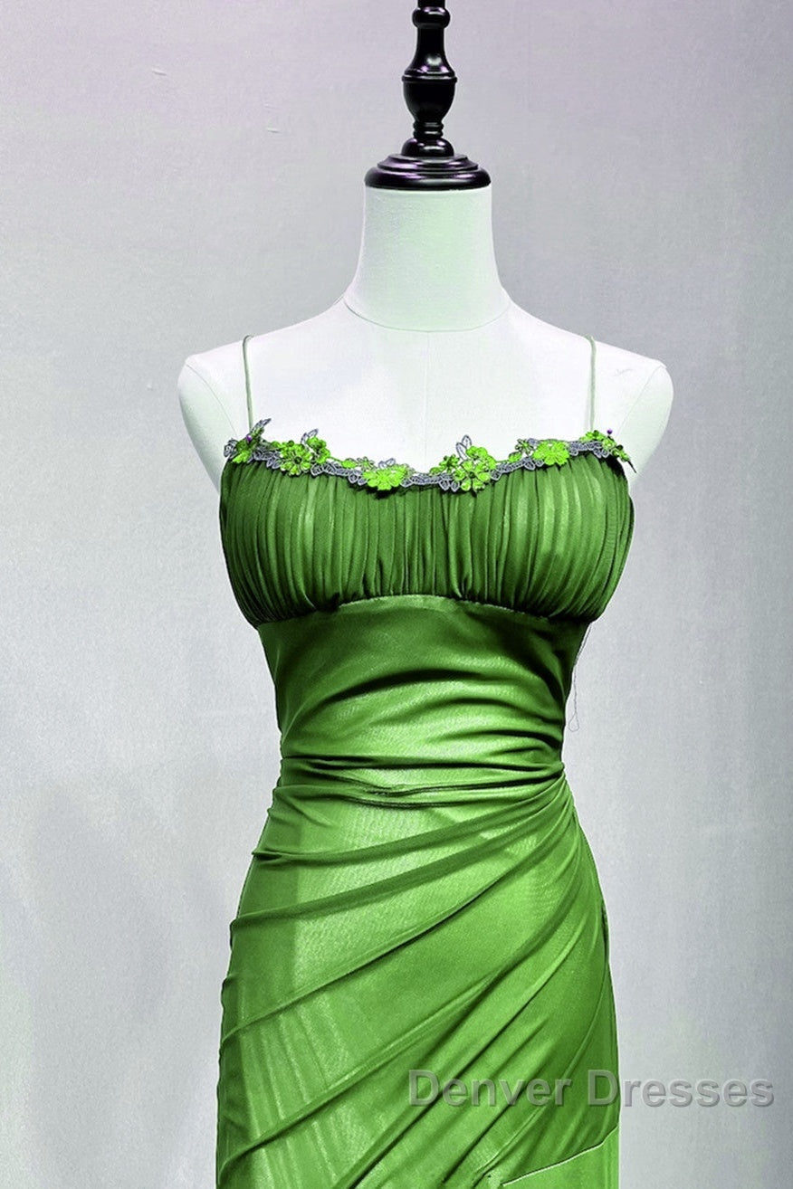 Green Straps Lace-Up Formal Dress Evening Dress, Green Spandex Prom Dress