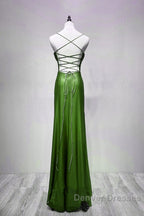 Green Straps Lace-Up Formal Dress Evening Dress, Green Spandex Prom Dress