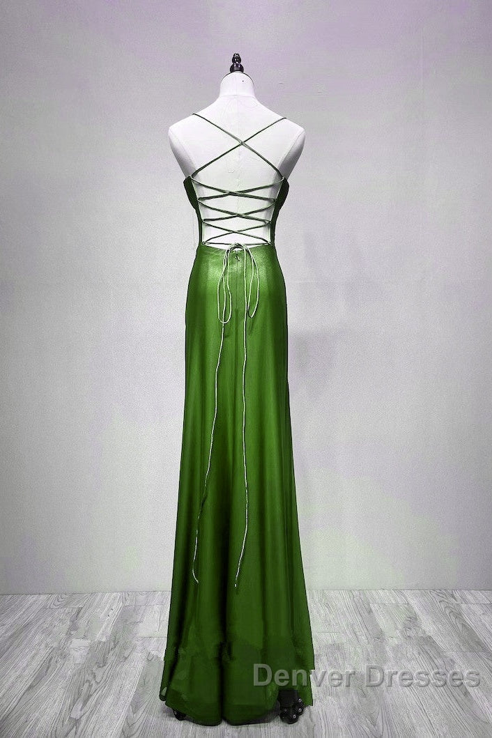 Green Straps Lace-Up Formal Dress Evening Dress, Green Spandex Prom Dress