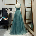 Green Straps V-neckline Floor Length Party Dress, Simple Junior Prom Dresses