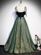 Green Straps Velvet Long Lace Prom Dress