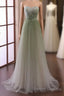 Green Sweetheart Gradient Beaded Tulle Floor Length Party Dress, Green Junior Prom Dress