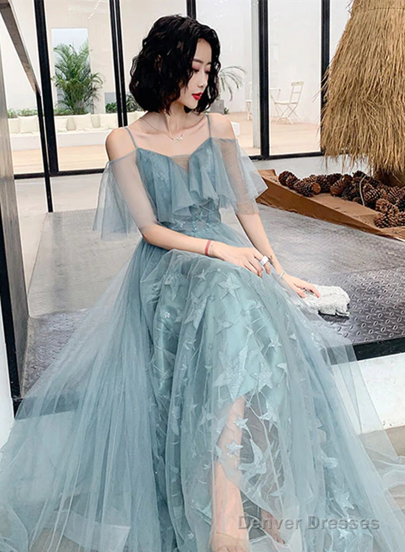 Green Sweetheart Lace Tulle Long Party Dress, Green A-Line Evening Dresses Main image