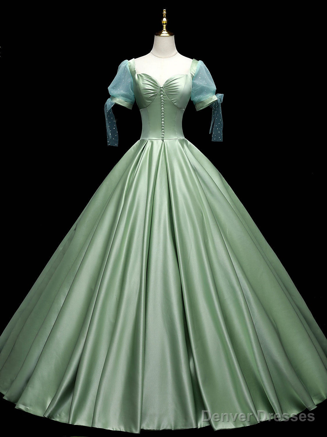 Green Sweetheart Neck Satin Long Prom Dresses, Green Sweet 16 Dresses Main image
