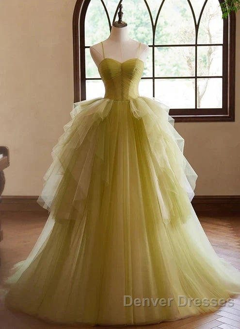 Green Sweetheart Straps Tulle Long Party Dress Prom Dress A Line December Wedding Guest Dress Main image