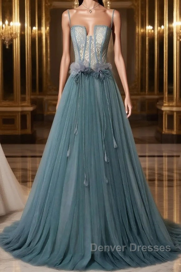 Green sweetheart tulle lace long prom Dress green formal Dress