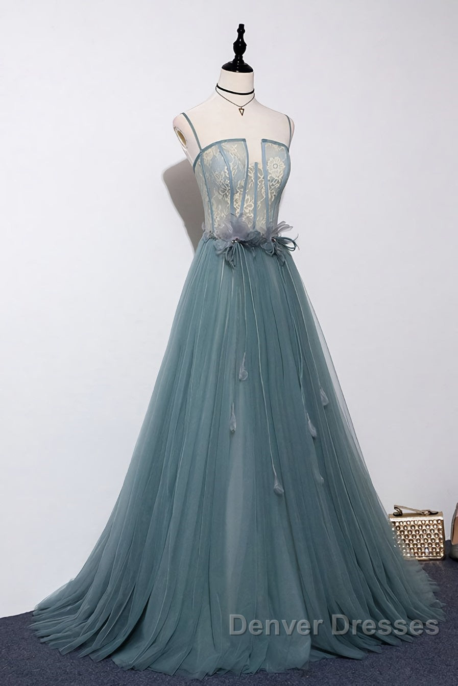 Green sweetheart tulle lace long prom Dress green formal Dress Secondary image