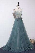 Green sweetheart tulle lace long prom Dress green formal Dress