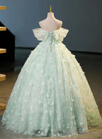 Green Tulle and Lace Long Formal Dress, Green Party Dress Prom Dress
