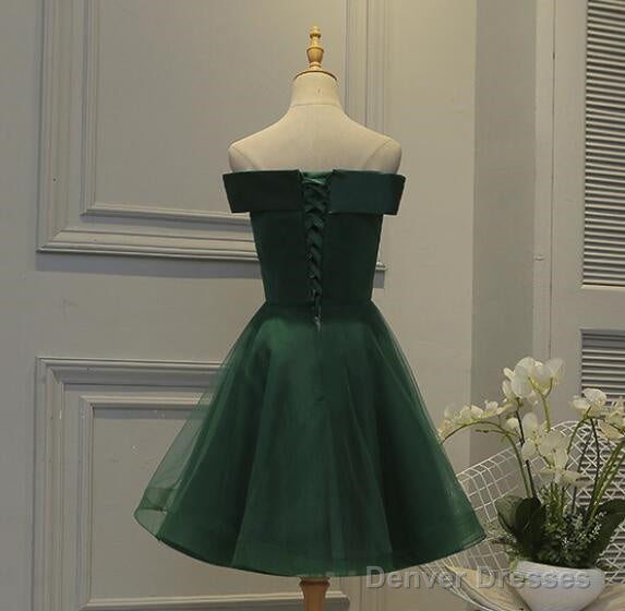 Green Tulle And Satin Lovely Short Party Dress, Off Shoulder Party Dress , Formal Dresses Secondary image