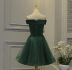 Green Tulle And Satin Lovely Short Party Dress, Off Shoulder Party Dress , Formal Dresses