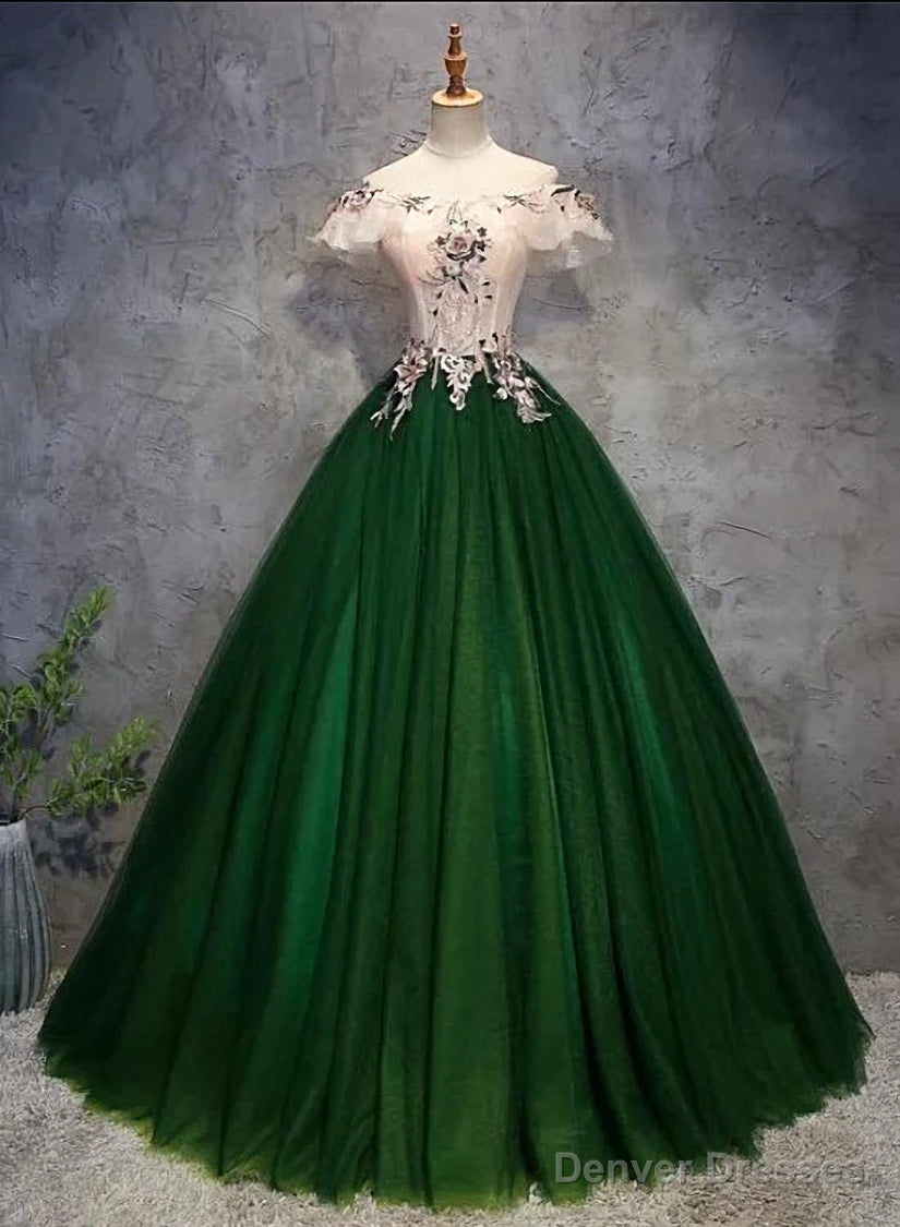 Green Tulle Ball Gown with Lace Off Shoulder Sweet 16 Dress, Ball Gown Party Dress Formal Dress Secondary image