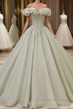 Green Tulle Beading Long Prom Dress, Green Formal Graduation Dress