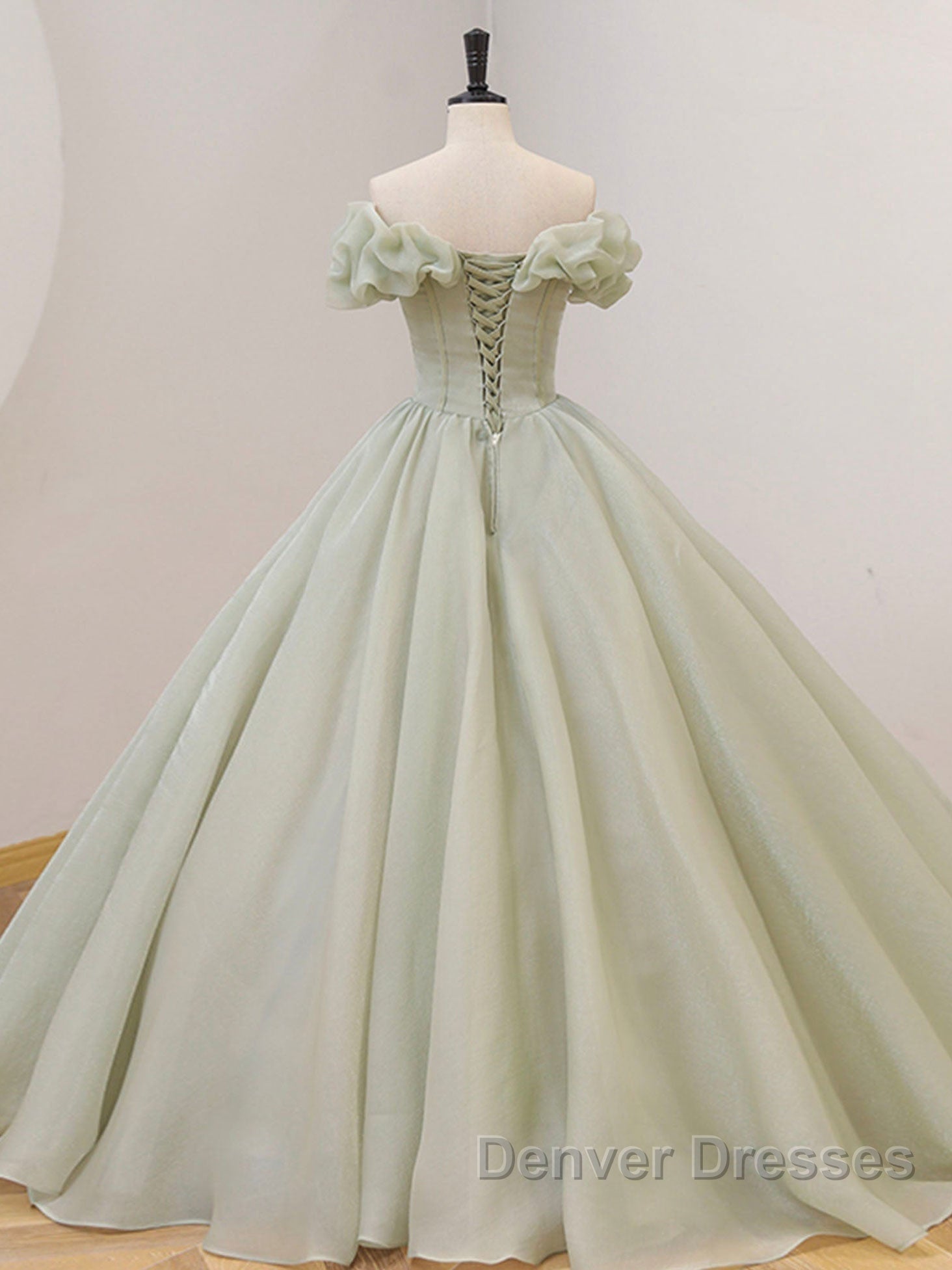 Green Tulle Beading Long Prom Dress, Green Formal Graduation Dress